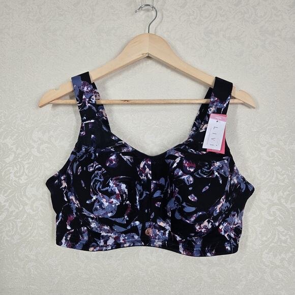 Livi Max Support Underwire Bra sz 40DD Black Blue Geo Print High Impact NEW - Picture 9 of 9
